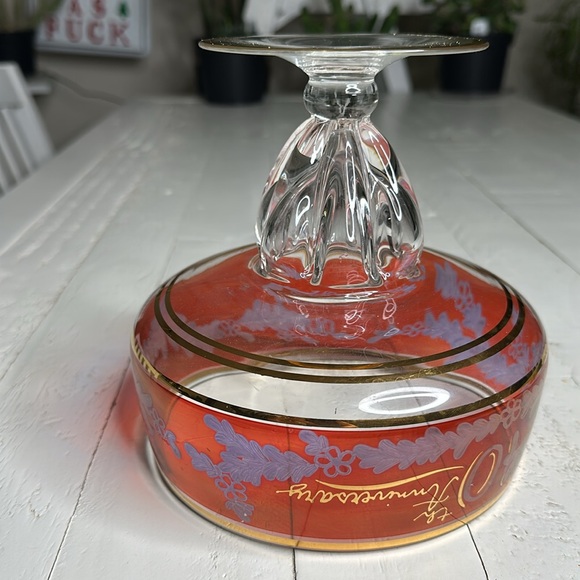 Vintage 40th RUBY ANNIVERSARY Fruit Bowl, Crystal Ruby&Gold Etched Pedestal Dish - Picture 11 of 12